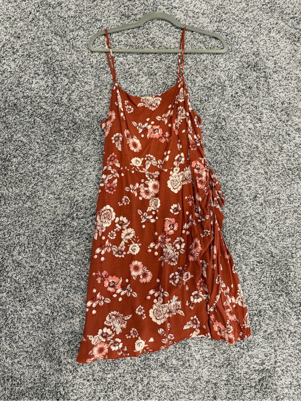 Rust Floral Spaghetti-Strap Dress